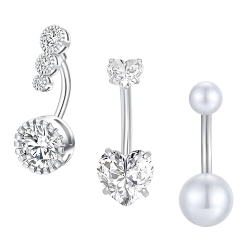 Besyvvin 3stk Bauchnabelpiercing 8mm Silber Chirurgenstahl Herz Piercing Bauchnabel Bauchpiercing Ring Damen von Besyvvin