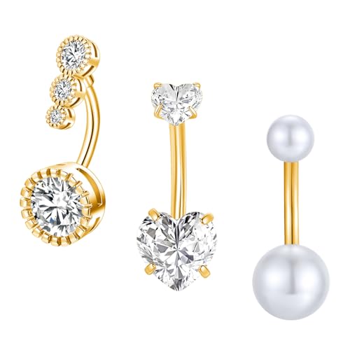 Besyvvin 3stk Bauchnabelpiercing Gold 8mm Chirurgenstahl Herz Piercing Bauchnabel Bauchpiercing Ring Damen Frau von Besyvvin