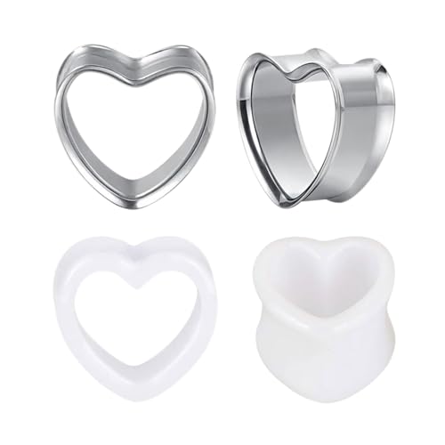 Besyvvin 4er Herz Ohr Tunnel Chirurgenstahl Acryl 8mm Silber Ohr Gauges Ohr Plug Expander Piercing Damen Herren von Besyvvin