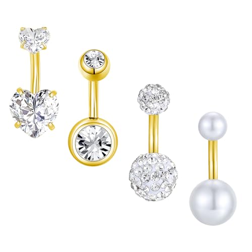 Besyvvin 4er Kurzes Bauchnabelpiercing 6mm Gold Chirurgenstahl 14G Piercing Bauchnabel Ring Damen Frau Bauchpiercing von Besyvvin