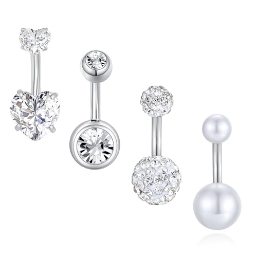 Besyvvin 4er Kurzes Bauchnabelpiercing 6mm Silber Chirurgenstahl 14G Piercing Bauchnabel Ring Damen Frau Bauchpiercing von Besyvvin