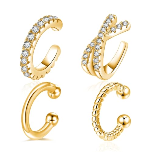 Besyvvin 4er Ohrklemme Ear Cuff Gold Fake Helix Clips Ring Chirurgenstahl Faux Ohrring Damen Mann Kein Piercing Ohr Schmuck von Besyvvin