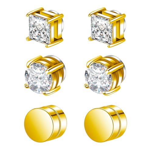 Besyvvin 6stk Magnetischer Ohrstecker Gold Fake Magnet Ohrringe Kein Piercing Ohr Stecker für Herren Mann Damen von Besyvvin