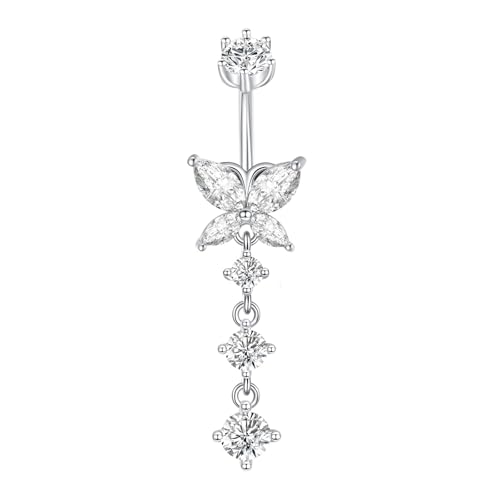 Besyvvin 925 Sterling Silber Bauchnabelpiercing 10mm mit Schmetterling Anhänger 14G Bauchpiercing Piercing Bauchnabel Ring Damen von Besyvvin