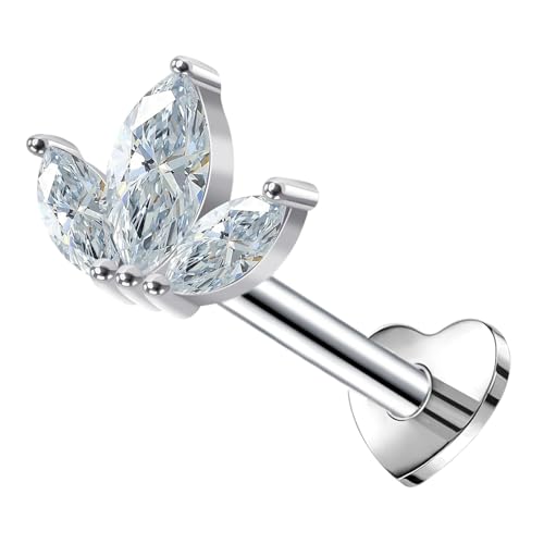 Besyvvin 925 Sterling Silber Lippenpiercing 6mm Helix Tragus Knorpel Stecker 16G mit Stein Piercing Lippe Stud Damen von Besyvvin