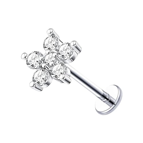 Besyvvin 925 Sterling Silber Lippenpiercing Helix Tragus Knorpel Stecker 6mm Blume Stein Piercing Lippe Stud Damen von Besyvvin