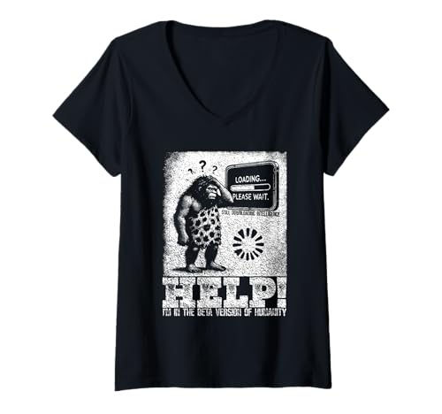 Damen Lustiger Höhlenmensch-Grafik sarkastischer Humor für Tech-Geeks T-Shirt mit V-Ausschnitt Damen Lustiger Höhlenmensch-Grafik sarkastischer Humor für Tech-Geeks T-Shirt mit V-Ausschnitt von Beta Version by Loading Please Wait Tee