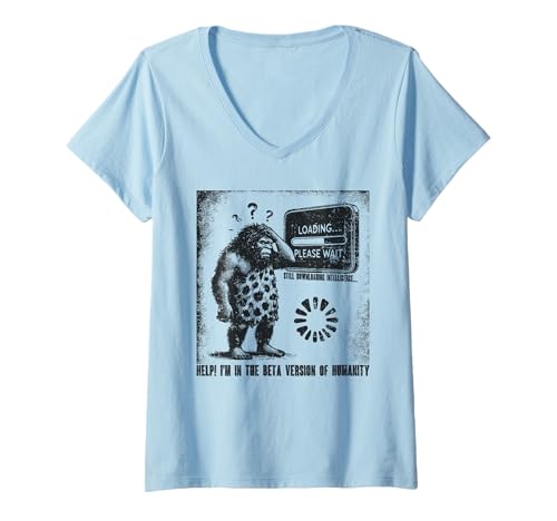 Damen Lustige Höhlenmensch sarkastische Retro Humor Bekleidung für Tech Geeks T-Shirt mit V-Ausschnitt Damen Lustige Höhlenmensch sarkastische Retro Humor Bekleidung für Tech Geeks T-Shirt mit V-Ausschnitt von Beta Version by Loading Please Wait apparels