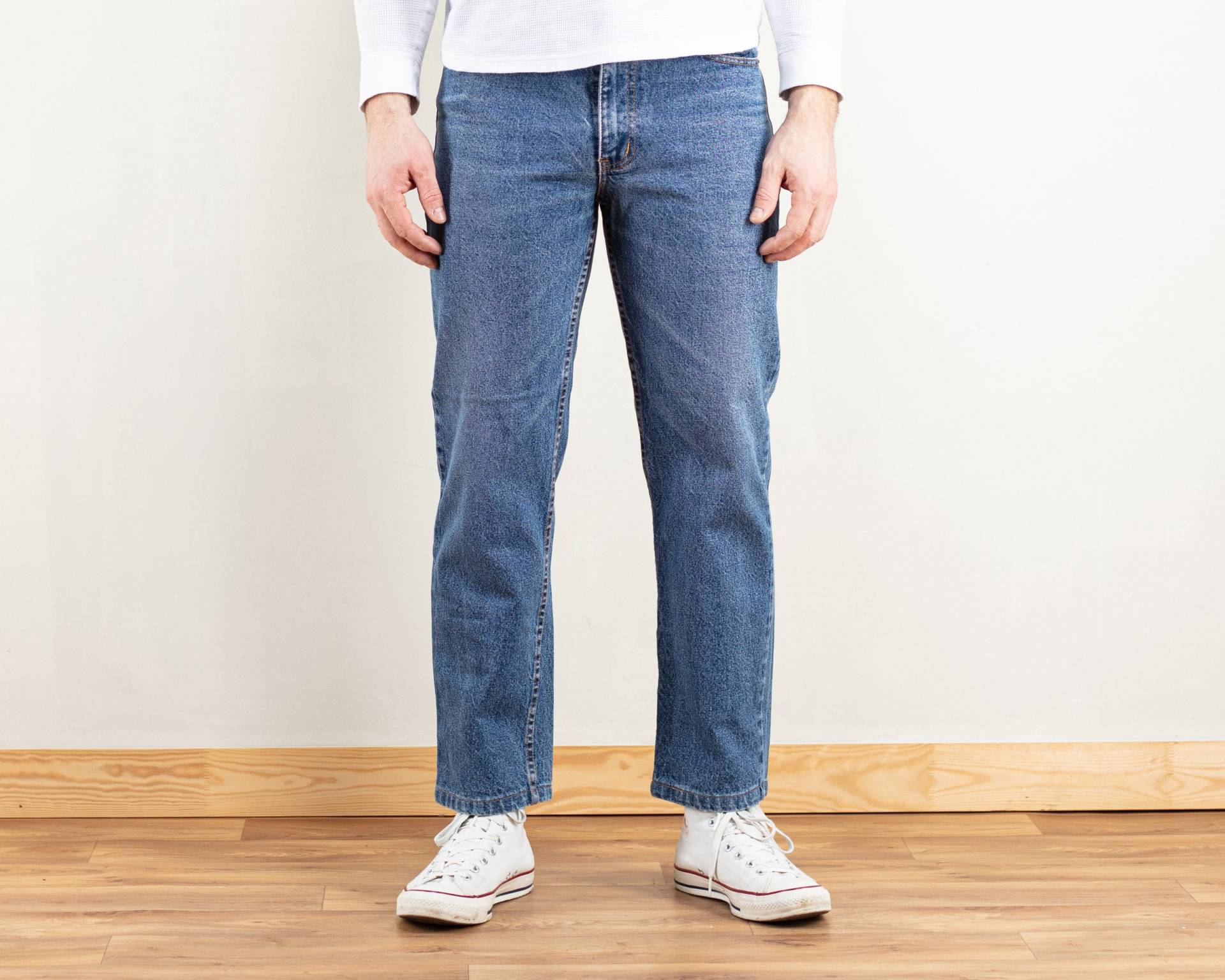 Straight Denim Jeans Herren Vintage 90Er Jahre Medium Wash Männer Hose Geschenkidee Straight Kleidergröße M von BetaMenswear