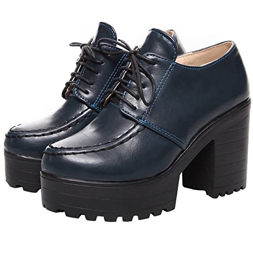 Betastella Damen Chunky Heel Plateau Ankle Booties Lace Up Vintage Oxfords Schuhe, Marineblau, 38.5 EU Betastella Damen Chunky Heel Plateau Ankle Booties Lace Up Vintage Oxfords Schuhe, Marineblau, 38.5 EU von Betastella