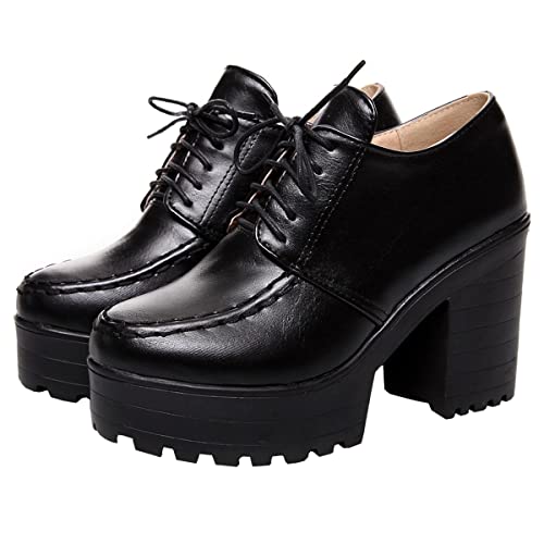 Betastella Damen Chunky Heel Plateau Ankle Booties Lace Up Vintage Oxfords Schuhe, Schwarz, 41 EU Betastella Damen Chunky Heel Plateau Ankle Booties Lace Up Vintage Oxfords Schuhe, Schwarz, 41 EU von Betastella
