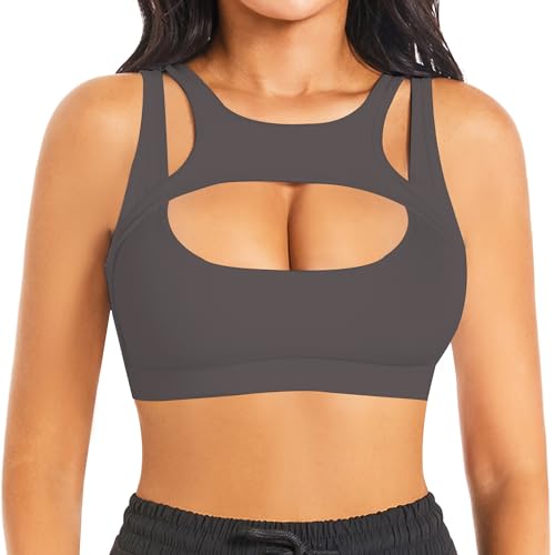 Betaven Push-up Sport-BH für Frauen Sexy Hollow Crop Tops mit abnehmbaren Cups Yoga Workout Running Medium Support Bra,DunkelGrau,M von Betaven