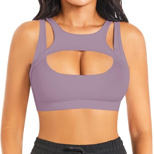 Betaven Push-up Sport-BH für Frauen Sexy Hollow Crop Tops mit abnehmbaren Cups Yoga Workout Running Medium Support Bra,Lila,L von Betaven