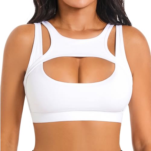 Push-up Sport-BH für Frauen Sexy Hollow Crop Tops mit abnehmbaren Cups Yoga Workout Running Medium Support Bra, Weiß, L von Betaven