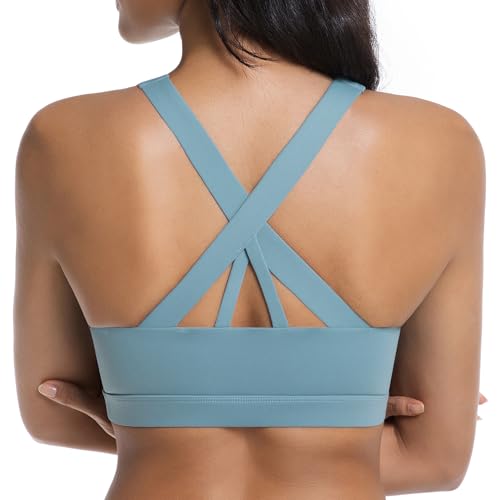Betaven Sport-BH für Damen Criss-Cross-Rücken Mittlere Unterstützung Yoga-BH mit abnehmbaren Cups,Blau,L von Betaven