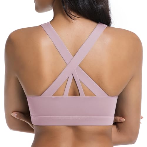 Betaven Sport-BH für Damen Criss-Cross-Rücken Mittlere Unterstützung Yoga-BH mit abnehmbaren Cups,Rosa,L von Betaven