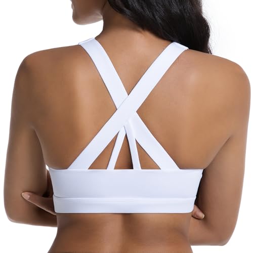Betaven Sport-BH für Damen Criss-Cross-Rücken Mittlere Unterstützung Yoga-BH mit abnehmbaren Cups,Weiß,XXL von Betaven