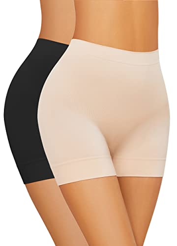 Damen Nahtlose Kurze Hose Unter Kleid Shapewear Leicht Formende Bauchweg Unterwäsche Höschen Leggings Miederpants,Schwarz + Beige,M von Betaven