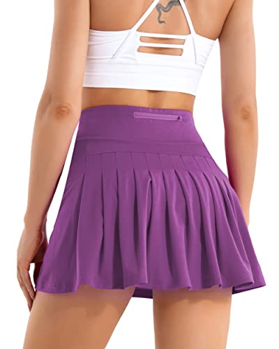 Damen Plissierte Tennisrock mit Hose Sommerrock Minirock Sportrock Golfrock Tennis Golf Rock Sport Workout Running kurz, Violett, XL von Betaven