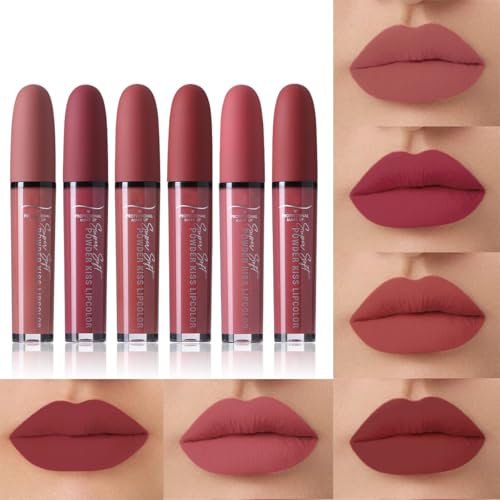 6Pcs Matte Liquid Lipstick Set, Waterproof Long Lasting Quick-drying Non-Stick Cup Nude Lip Stain Kit, Up to 24H Wear, Professional Lip Makeup Gift Kit for Women (Set, 01) von Beteligir