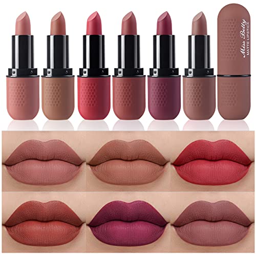 Beteligir 6 Colors Matte Lipstick Set Glatter Nude Lipstick Langlebig & Wasserdicht Antihaftbecher Nude Color Lip Make-up Geschenk Set für Mädchen und Frauen (01) von Beteligir