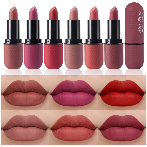 Beteligir 6 Colors Matte Lipstick Set Glatter Nude Lipstick Langlebig & Wasserdicht Antihaftbecher Nude Color Lip Make-up Geschenk Set für Mädchen und Frauen (02) von Beteligir