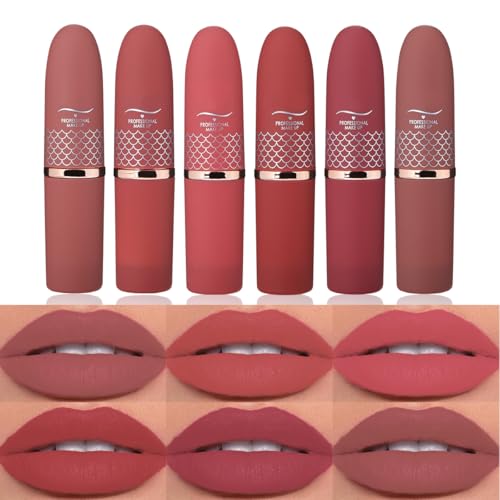 Beteligir 6 Colors Matte Lipstick Set Smooth Nude Lip Stick Matte Lippenstift Set Langanhaltende wasserdichte Non-Stick Cup Nude Farbe Lip Make-up Geschenk Set für Mädchen und Frauen (02, Set) von Beteligir