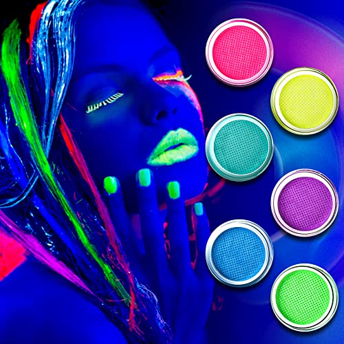 Beteligir 6 Colors Water Activated Eyeliner Palette Liquid Eyeliner Colorful Set, Neon Face Paint UV Glow Body Paint, Water Based Eye Gel Set - Masquerade Face and Body Makeup (01) von Beteligir