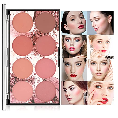 Beteligir 8 Farben Face Blush Palette Matte Shimmer Professional Natural Long Lasting Lightweight Portable Foundation Contour Highlight Pressed Powder Makeup Palette for Women Girls (01) von Beteligir