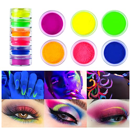 Beteligir Neon-Pigment-Lidschatten-Pulver, UV-Glow Blacklight Mixed Bright True Colors Lidschatten-Pigmente, Neon-Pigment-Lidschatten-Pulver für Weihnachten Gesicht Körper Make-up (6 Colors) von Beteligir