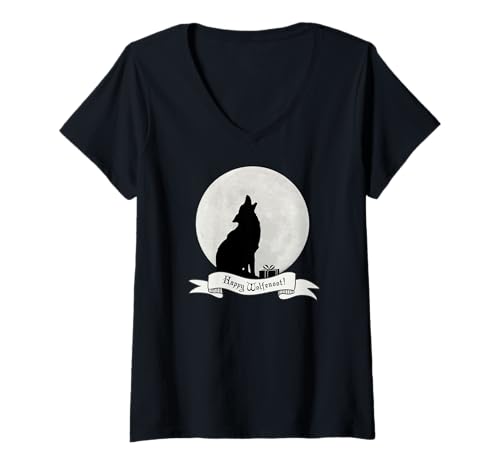 Damen Happy Wolfenoot! - Feier der Wölfe, Freundlichkeit & Hunde T-Shirt mit V-Ausschnitt Damen Happy Wolfenoot! - Feier der Wölfe, Freundlichkeit & Hunde T-Shirt mit V-Ausschnitt von Bethcentral Celebration Gifts