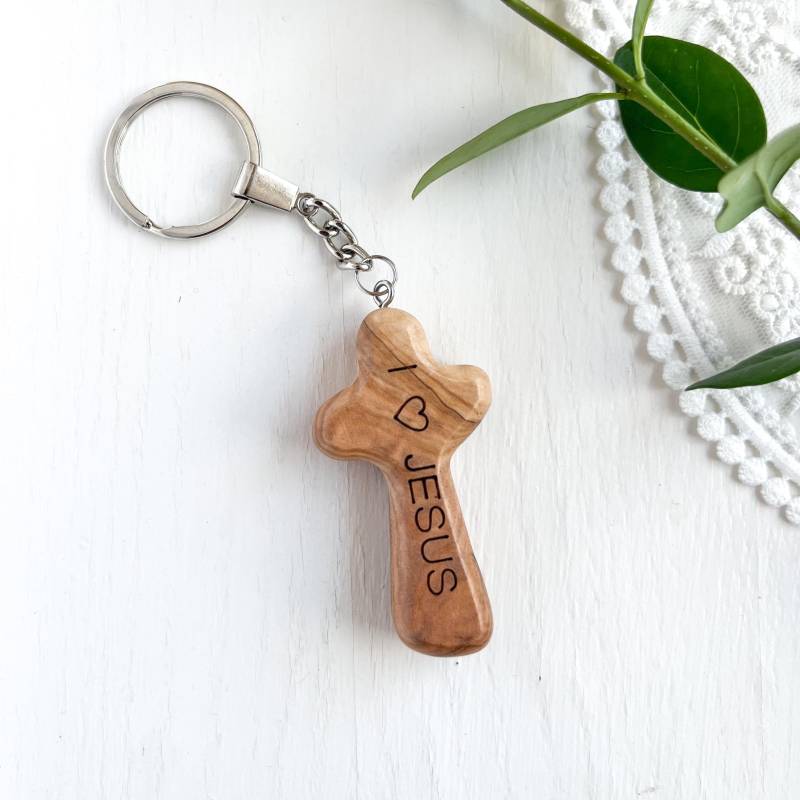 Schlüsselanhänger Kreuz Aus Olivenholz "I Love Jesus" Schlüsselanhänger Kreuz Aus Olivenholz "I Love Jesus" von BethlehemCraftsCity