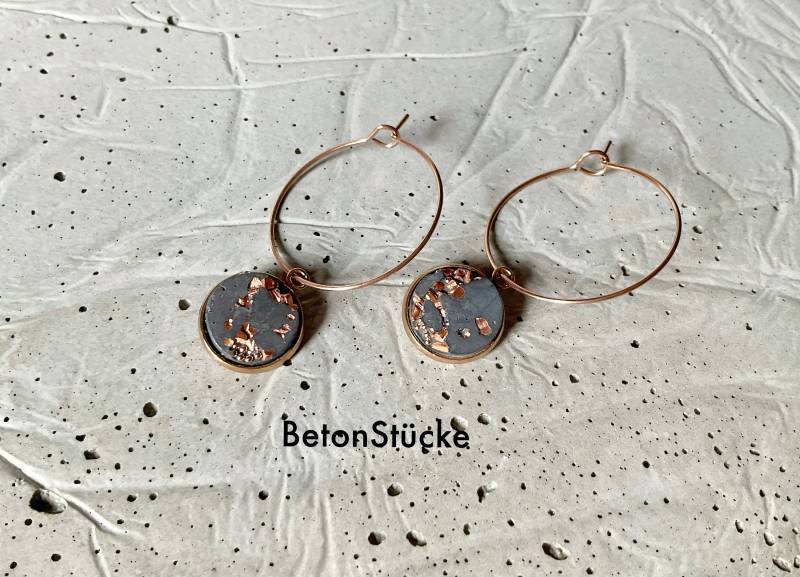 Betonschmuck, Edelstahl, Ohrstecker, Creolen, Ohrringe, Kupfer von BetonStuecke
