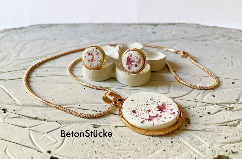 Betonschmuck, Set, Edelstahl, Kette, Anhänger, Ohrstecker, Kupfer von BetonStuecke