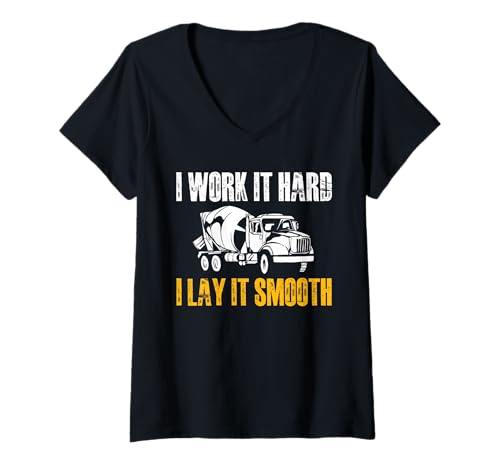 Damen I Work It Hard I Lay It Smooth Concrete Worker Crew T-Shirt mit V-Ausschnitt von Betonarbeiter Design Baustelle Idee
