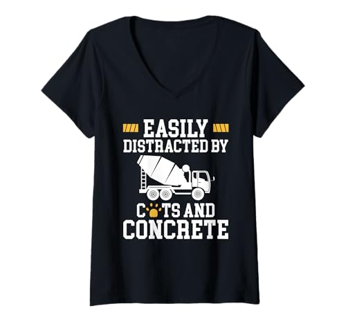Damen Easily Distracted By Cats And Concrete Worker Crew T-Shirt mit V-Ausschnitt Damen Easily Distracted By Cats And Concrete Worker Crew T-Shirt mit V-Ausschnitt von Betonarbeiter Design Idee Baustelle