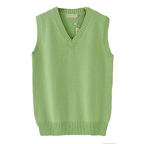 Herren Damen Gestrickte Baumwolle V-Ausschnitt Weste JK Uniform Pullover Ärmellos Pullover Schule Cardigan, Hellgrün, L von Betonsa
