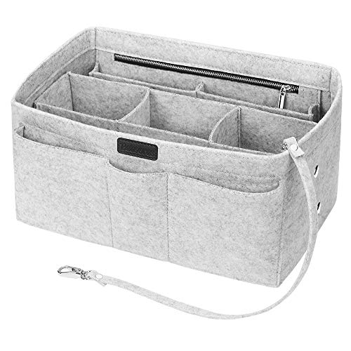 Handtaschen Organizer, Betoores Filz Taschenorganizer Bag in Bag Innentaschen Handtaschenordner mit Abnehmbare Reißverschluss-Tasche und Schlüsselkette,Hellgrau - M von Betoores