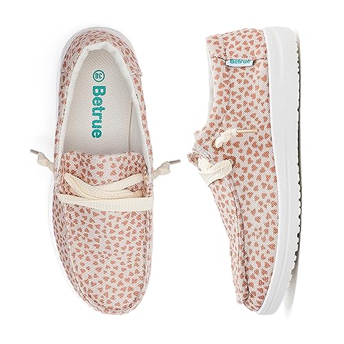 Betrue Damen Leichte Bootsschuhe Casual Loafers Slip On Deck Schuhe Atmungsaktive Canvas Sneakers, Dark Pink2307, 41 EU von Betrue