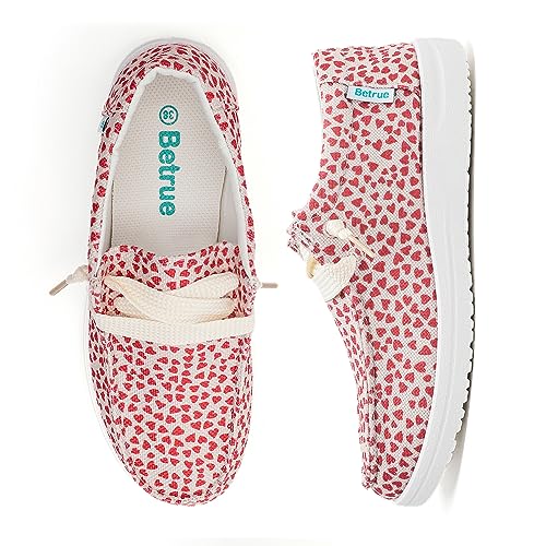 Betrue Damen Leichte Bootsschuhe Casual Loafers Slip On Deck Schuhe Atmungsaktive Canvas Sneakers, Red2307, 38.5 EU von Betrue