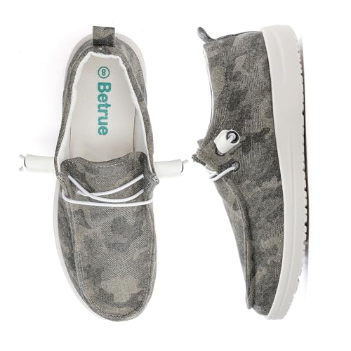 Betrue Damen Leichte Bootsschuhe Casual Loafers Slip On Deck Schuhe Atmungsaktive Canvas Walking Schuhe, Green2309, 42 EU von Betrue