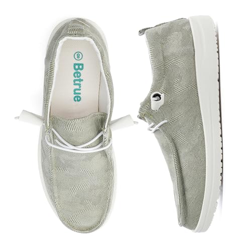 Betrue Damen Leichte Bootsschuhe Casual Loafers Slip On Deck Schuhe Atmungsaktive Canvas Walking Schuhe, Grün 2308, 41 EU von Betrue