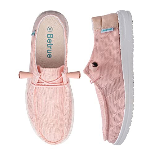 Betrue Leichte Bootsschuhe für Damen, lässige Loafer, Damen-Schlupfschuhe, atmungsaktive Canvas-Sneaker für Frauen, Hellrosa 2018a, 7 US von Betrue