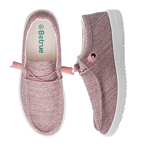 Betrue Leichte Bootsschuhe für Damen, lässige Loafers, Damen-Schlupfschuhe, atmungsaktive Canvas-Sneaker für Damen, Pink2211, 38.5 EU von Betrue