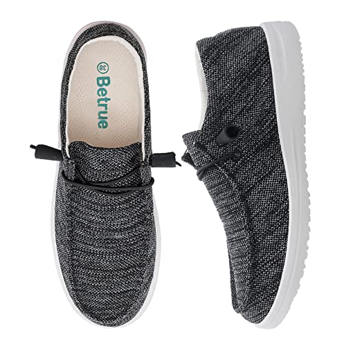 Betrue Leichte Bootsschuhe für Damen, lässige Loafers, Damen-Schlupfschuhe, atmungsaktive Canvas-Sneaker für Damen, Schwarz2211, 42 EU von Betrue