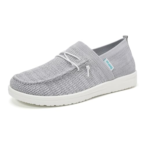 Betrue Leichte Bootsschuhe für Damen, lässige Loafers, Damen-Schlupfschuhe, atmungsaktives Segeltuch, Wanderschuhe für Damen, Grau2310, 37.5 EU von Betrue