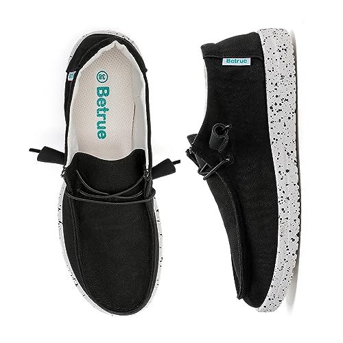Betrue Leichte Bootsschuhe für Damen, lässige Loafers, Damen-Schlupfschuhe, atmungsaktives Segeltuch, Wanderschuhe für Damen, Schwarz2212, 38.5 EU von Betrue