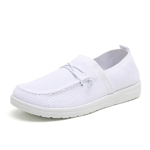 Betrue Leichte Bootsschuhe für Damen, lässige Loafers, Damen-Schlupfschuhe, atmungsaktives Segeltuch, Wanderschuhe für Damen, Weiß12310, 38.5 EU von Betrue