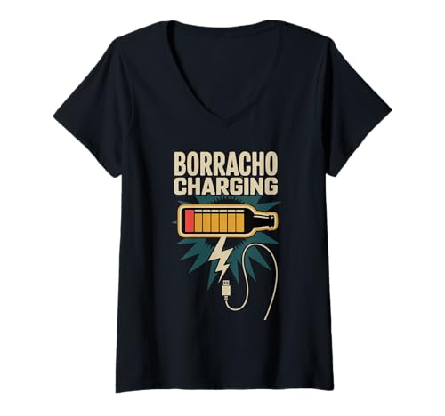 Damen Borracho Charging Betrunkene Party - T-Shirt mit V-Ausschnitt Damen Borracho Charging Betrunkene Party - T-Shirt mit V-Ausschnitt von Betrunkene spanische Slang -Komödie