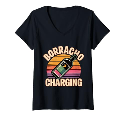 Damen Borracho Charging Betrunkene Party - T-Shirt mit V-Ausschnitt von Betrunkene spanische Slang -Komödie